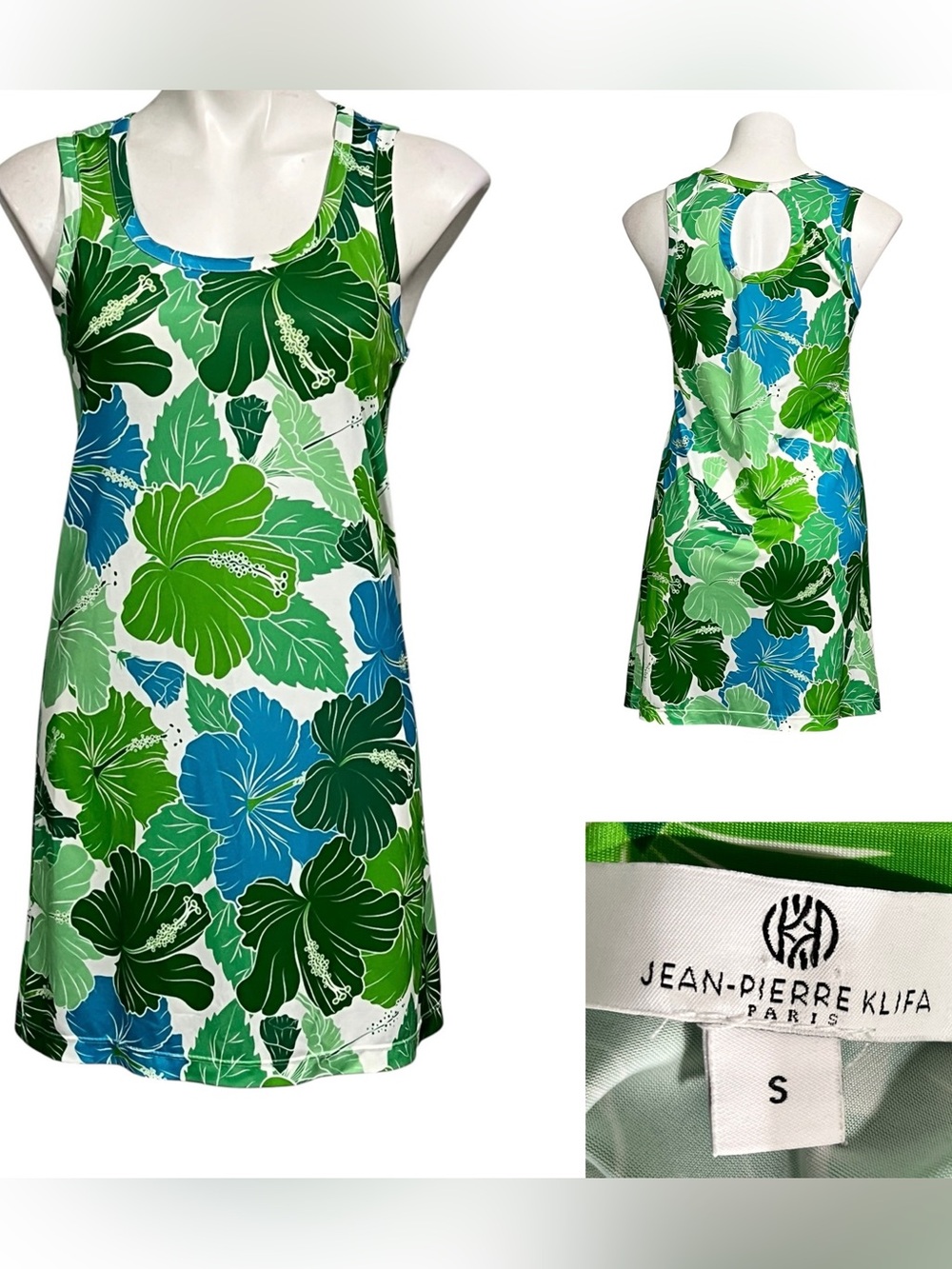 Jean-Pierre Klifa tank dress Sm Green multicolor Floral‎ Hawaiian vacation